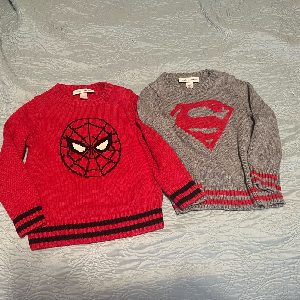 Spiderman and Superman sweaters